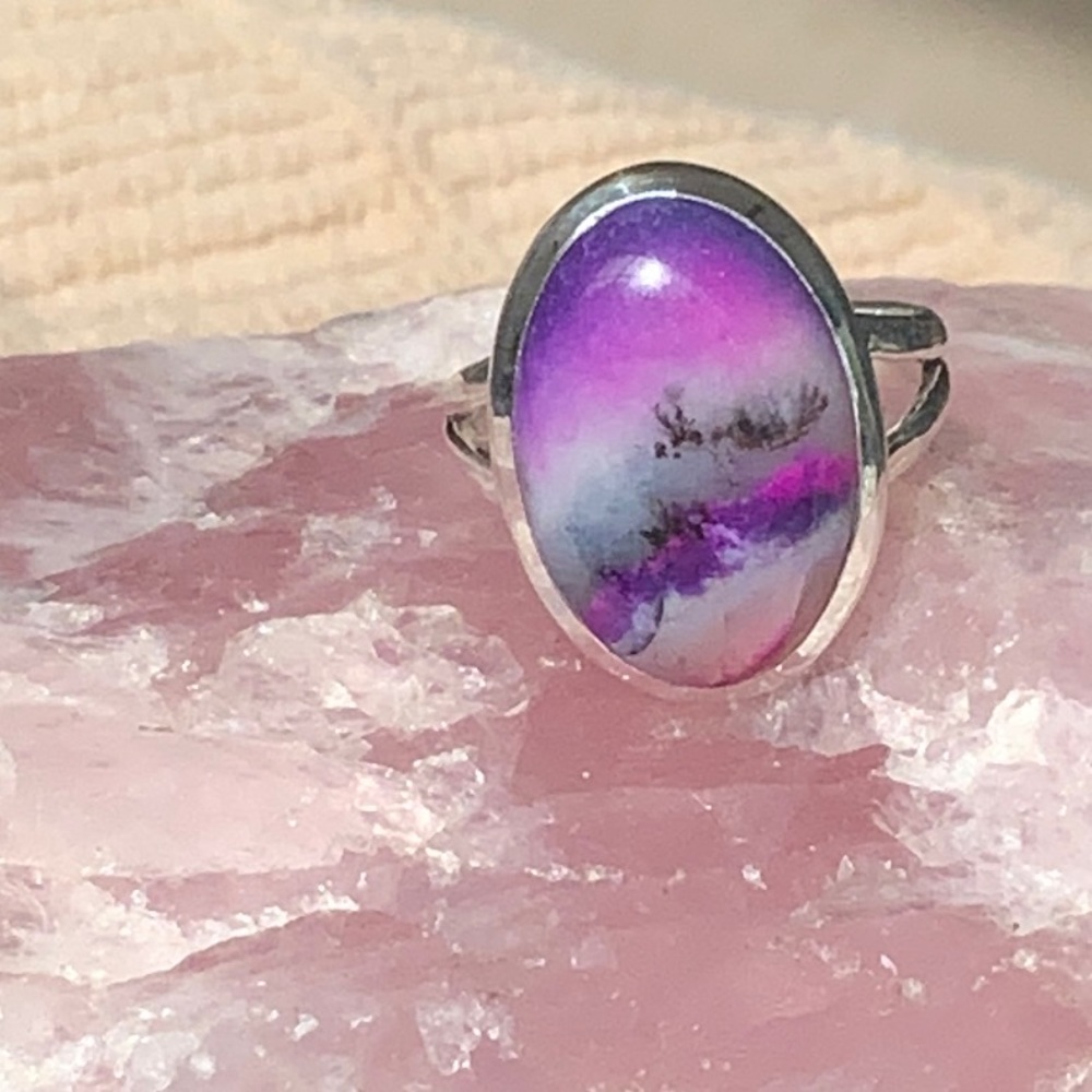 PURPLE DENDRITIC OPAL 925 STERLING SILVER RING, SIZE 7